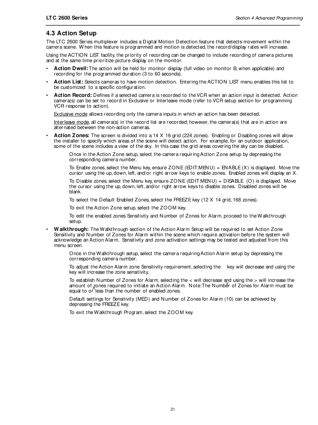 Philips LTC 2600 manual Action Setup 