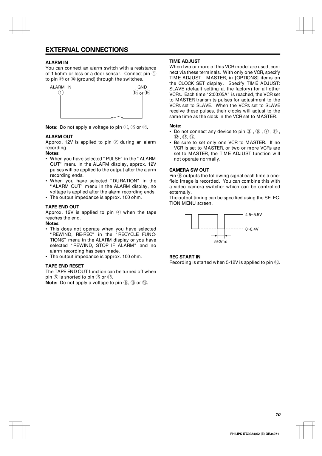 Philips LTC 3962, LTC 3924 manual External Connections 