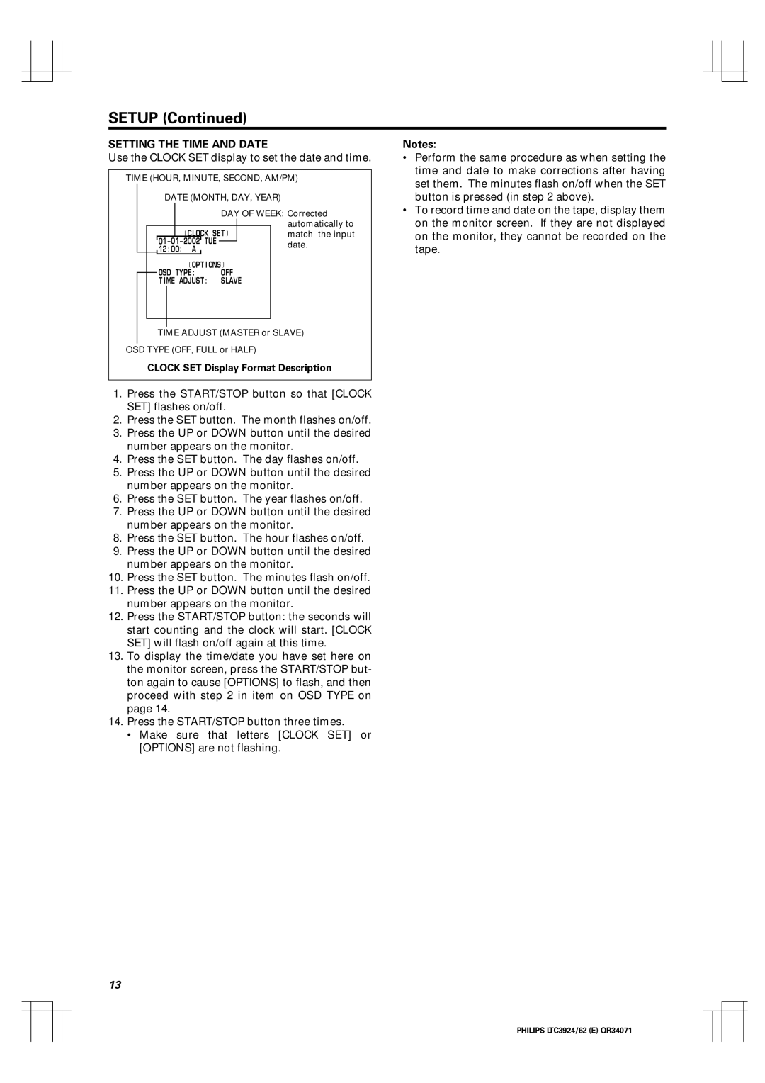 Philips LTC 3924, LTC 3962 manual Setup 