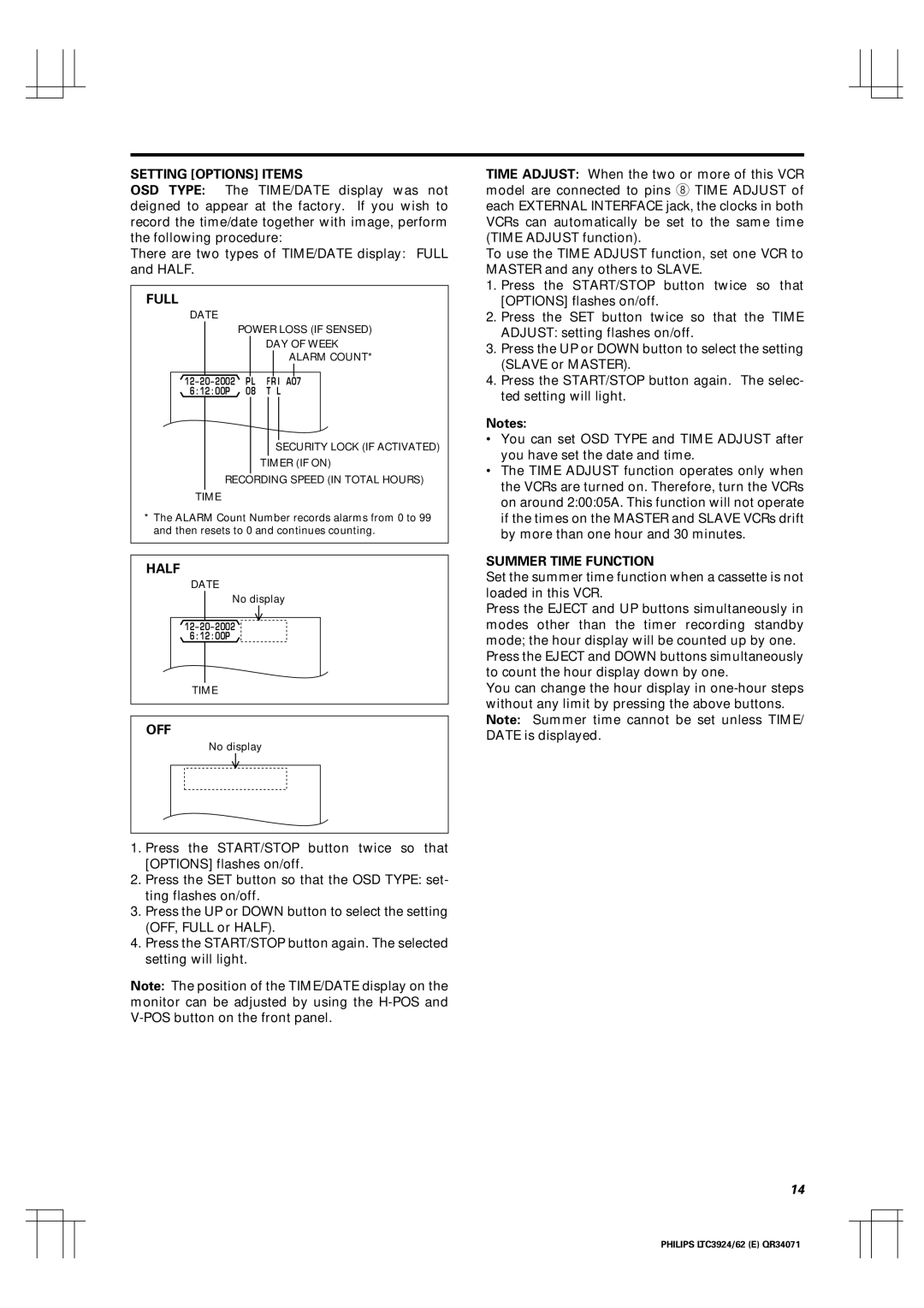 Philips LTC 3962, LTC 3924 manual Full, Half, Off 