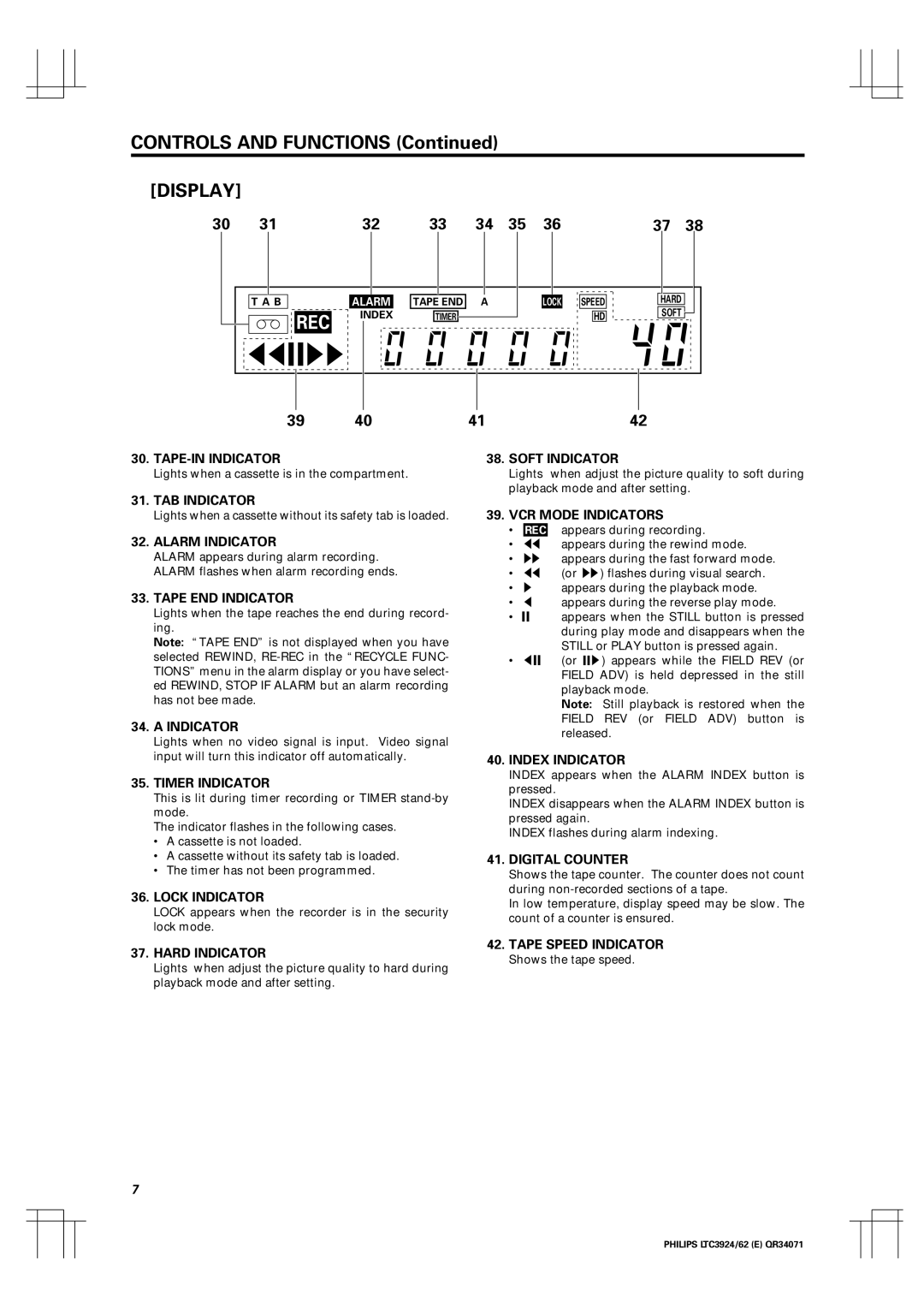 Philips LTC 3924, LTC 3962 manual Display 