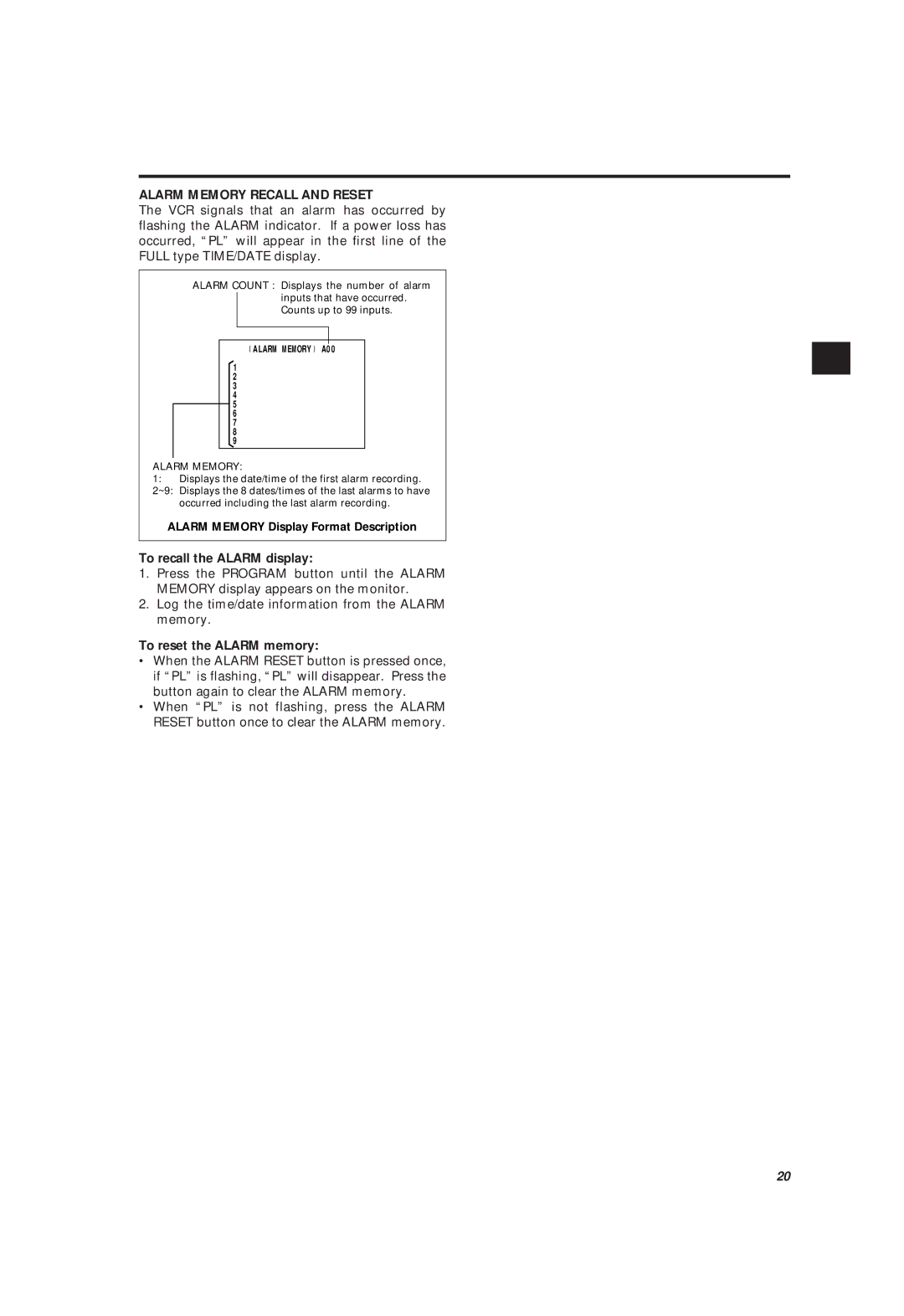 Philips LTC 3963/51 manual Alarm Memory Recall and Reset 