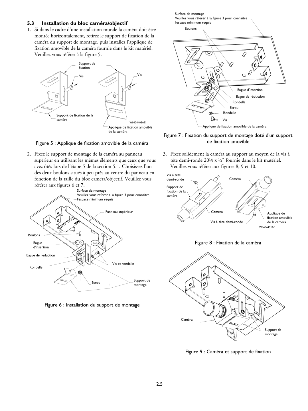 Philips LTC 9405 installation instructions Installation du bloc caméra/objectif, Référer aux figures 6 et 