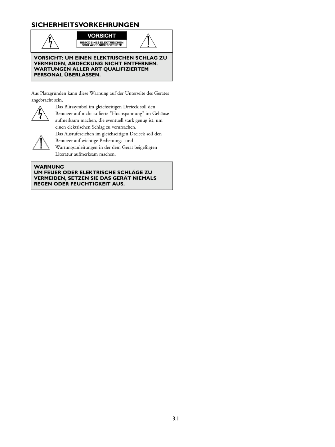 Philips LTC 9405 installation instructions Sicherheitsvorkehrungen, Vorsicht 