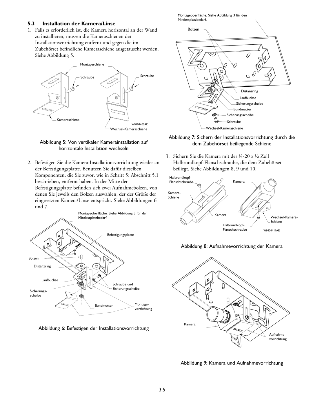 Philips LTC 9405 installation instructions Installation der Kamera/Linse, Und 