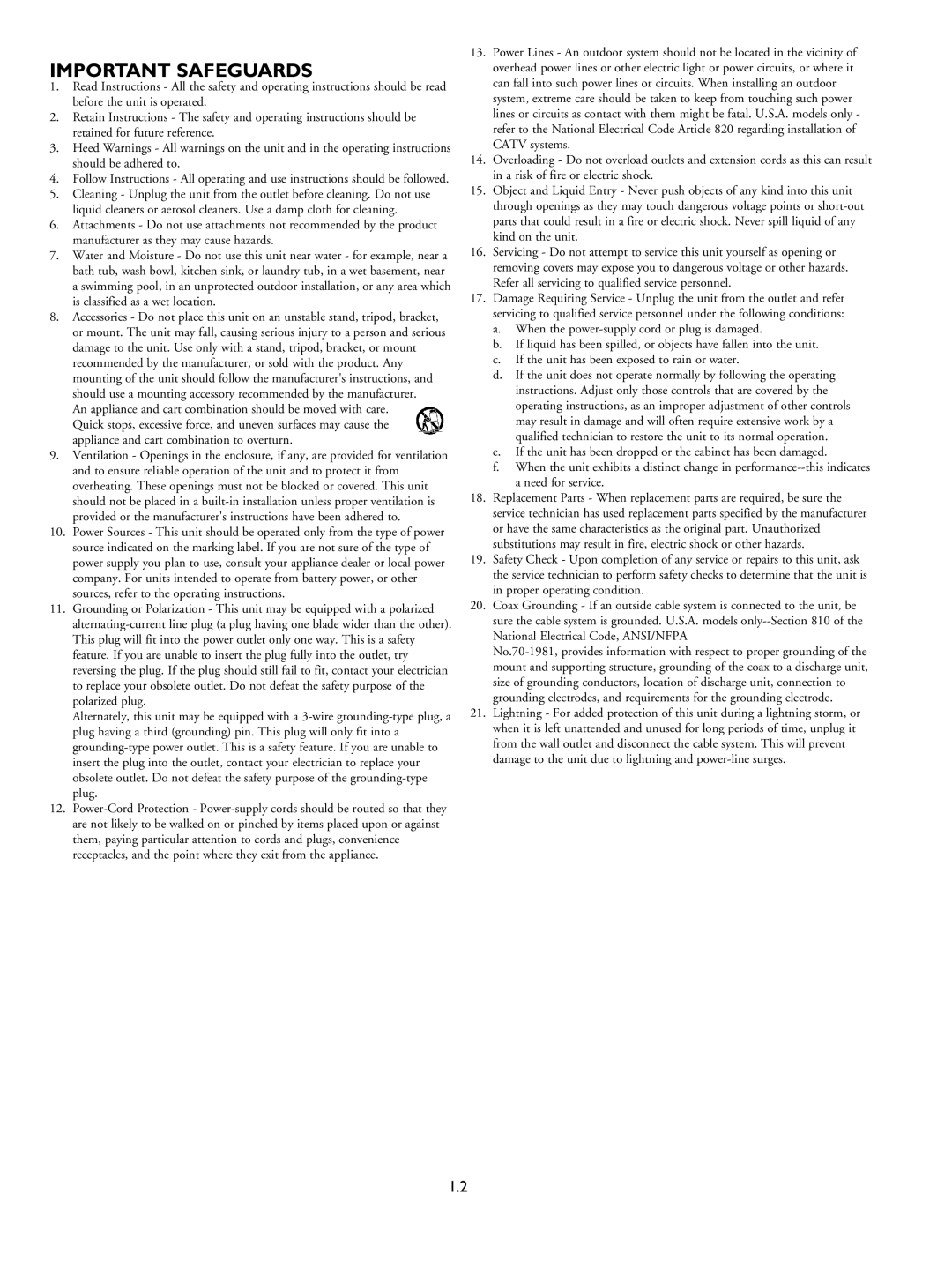 Philips LTC 9405 installation instructions Important Safeguards 