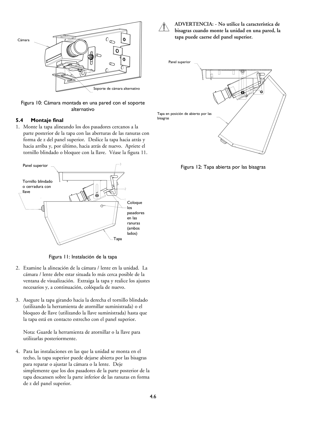 Philips LTC 9405 installation instructions Montaje final, Figura 12 Tapa abierta por las bisagras 