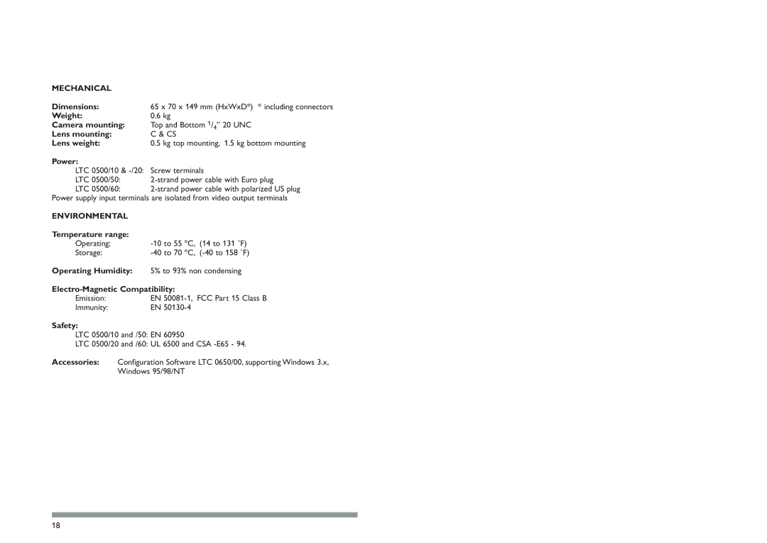 Philips LTC0500 installation manual Mechanical, Environmental 