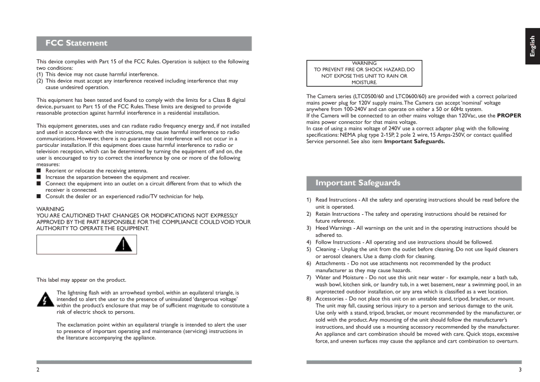 Philips LTC0500 installation manual FCC Statement, Important Safeguards 