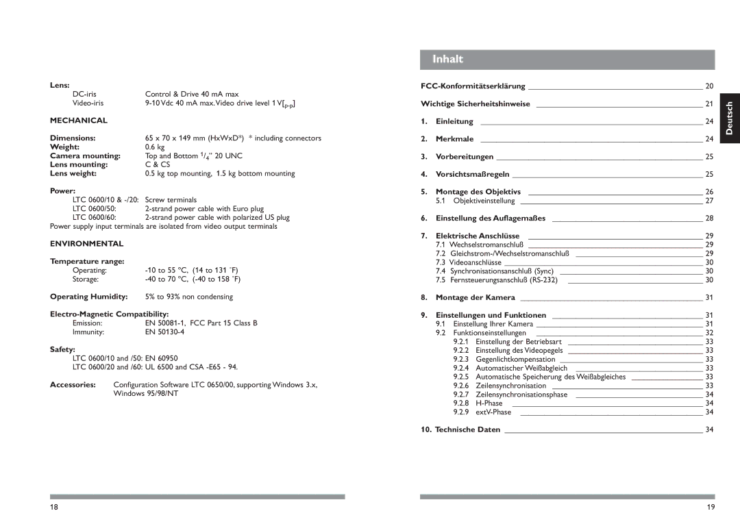 Philips LTC0600 installation manual Inhalt, Mechanical, Environmental 