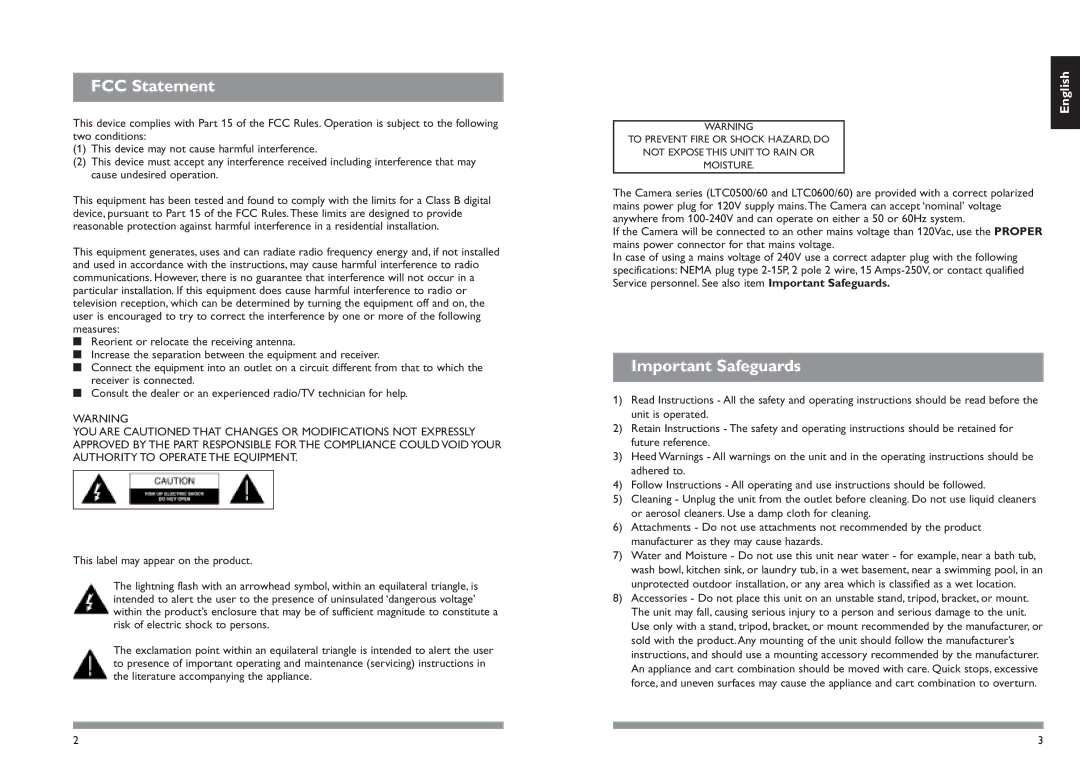 Philips LTC0600 installation manual FCC Statement, Important Safeguards 