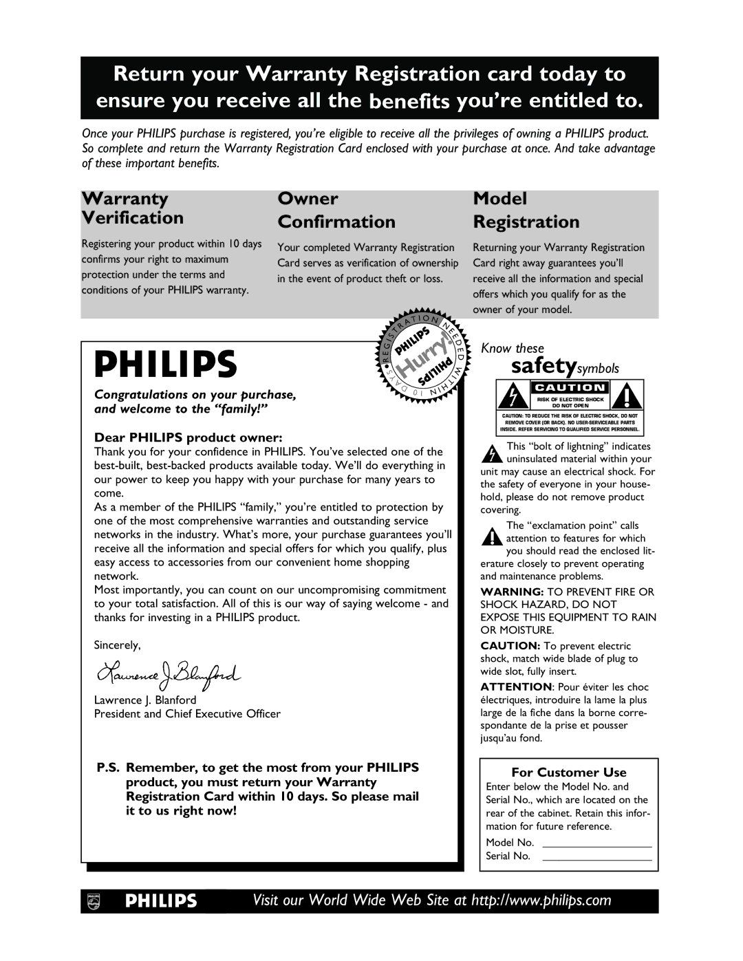 Philips LX3000 warranty Warranty Verification, Exclamation point calls 