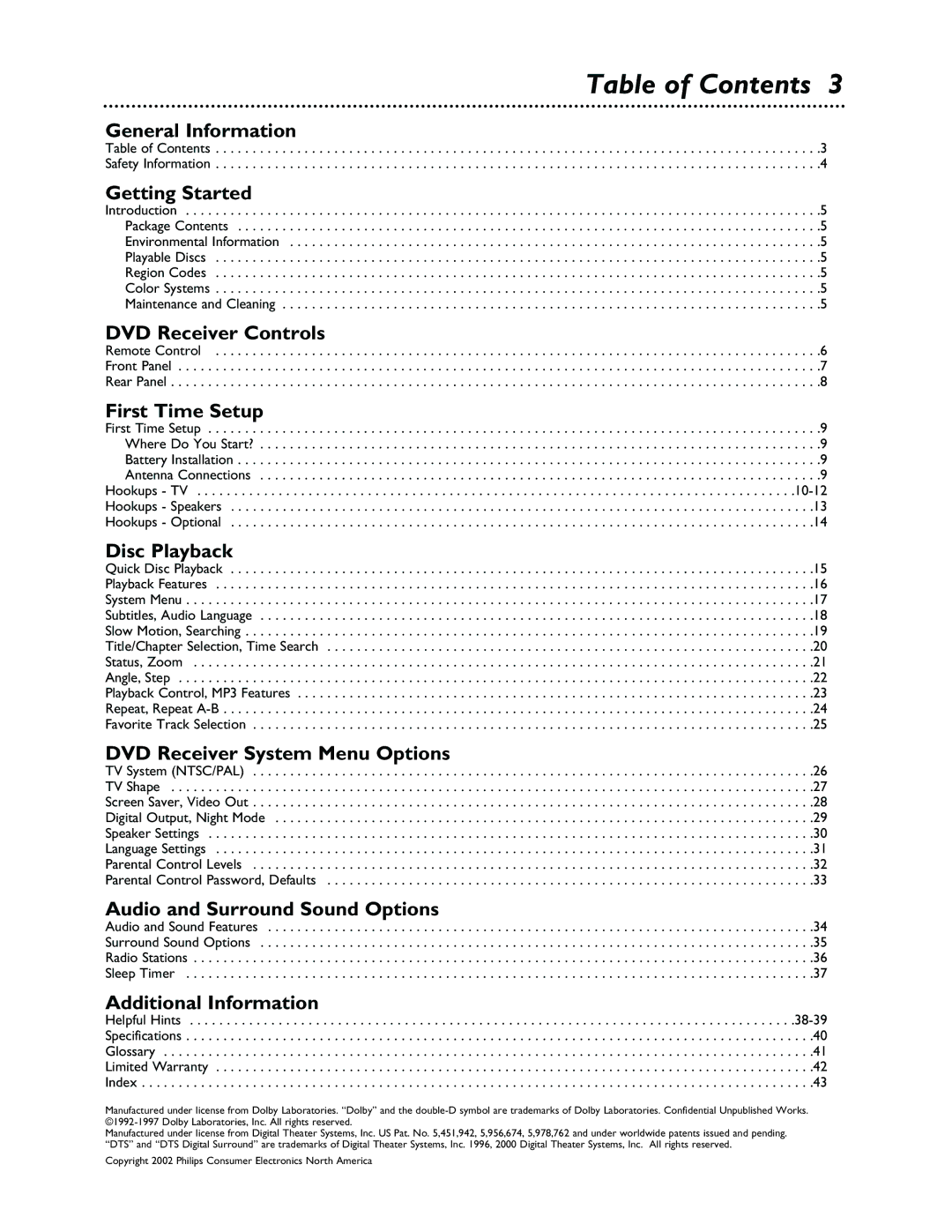 Philips LX3000 warranty Table of Contents 