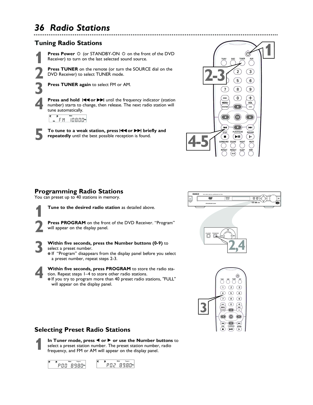 Philips LX3000 warranty Tuning Radio Stations, Programming Radio Stations, Selecting Preset Radio Stations 