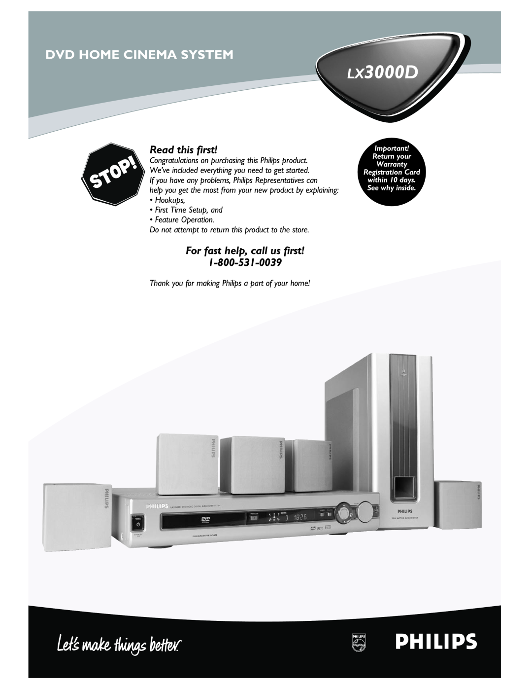 Philips warranty help you get the most from your new product by explaining, LX3000D, Dvd Home Cinema System 