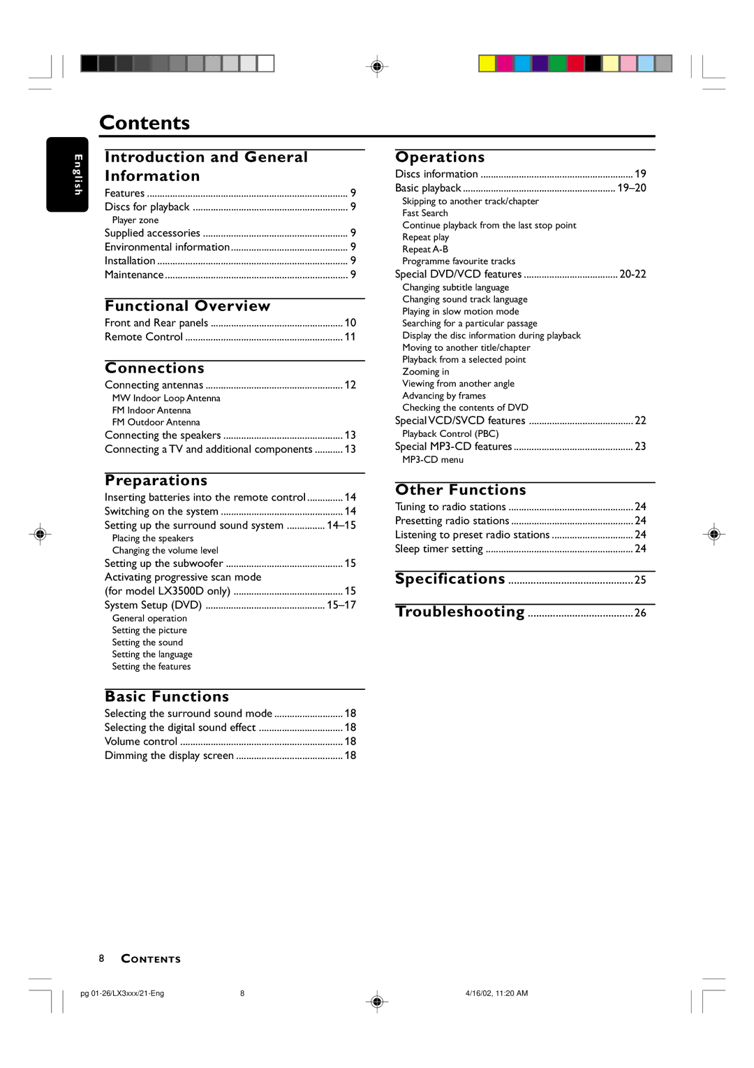 Philips LX3000D manual Contents 