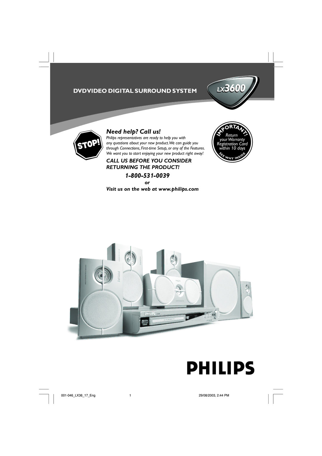 Philips LX3600 warranty 