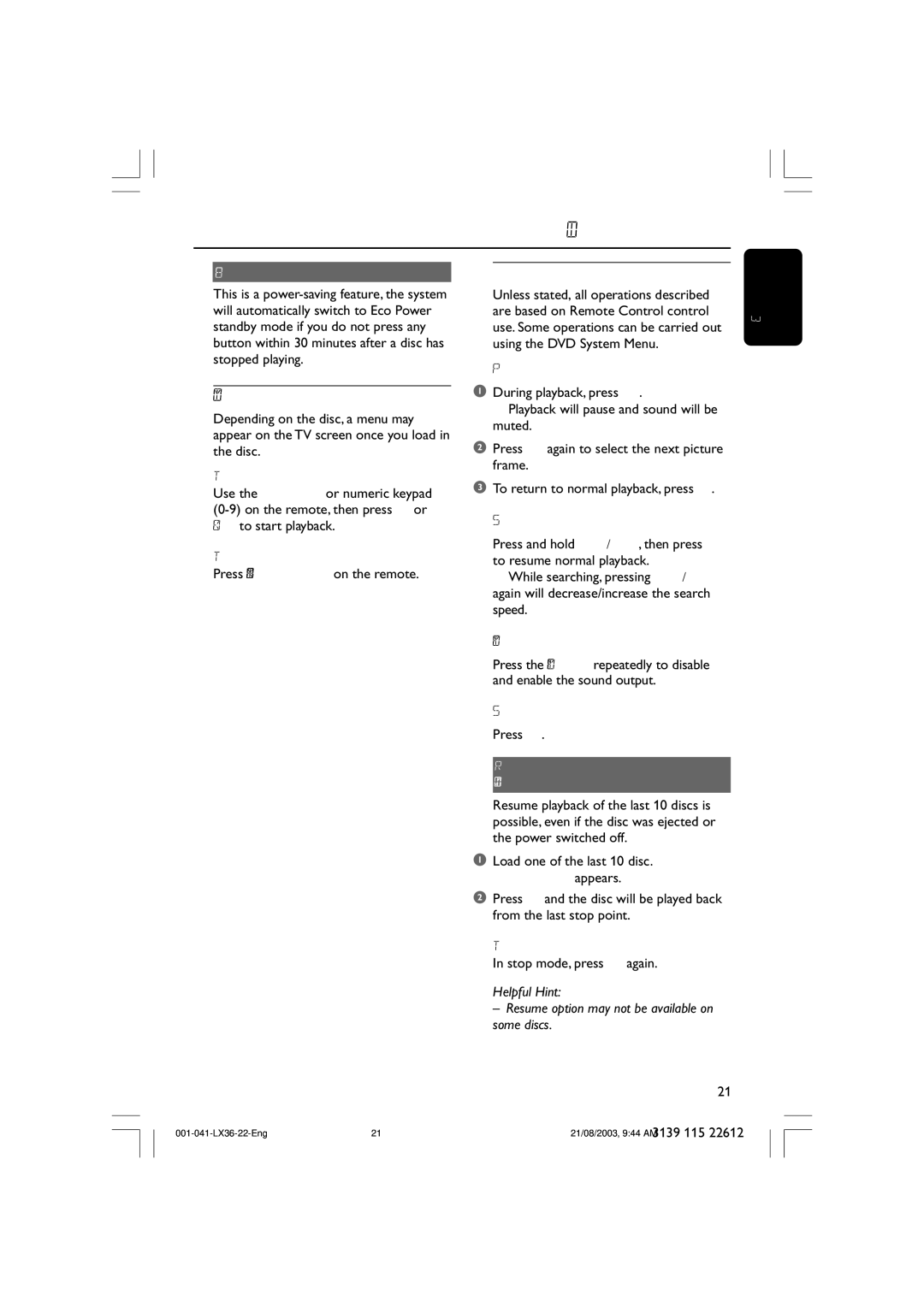 Philips LX3600D/25 manual Using the Disc Menu, Auto Eco Power standby mode 