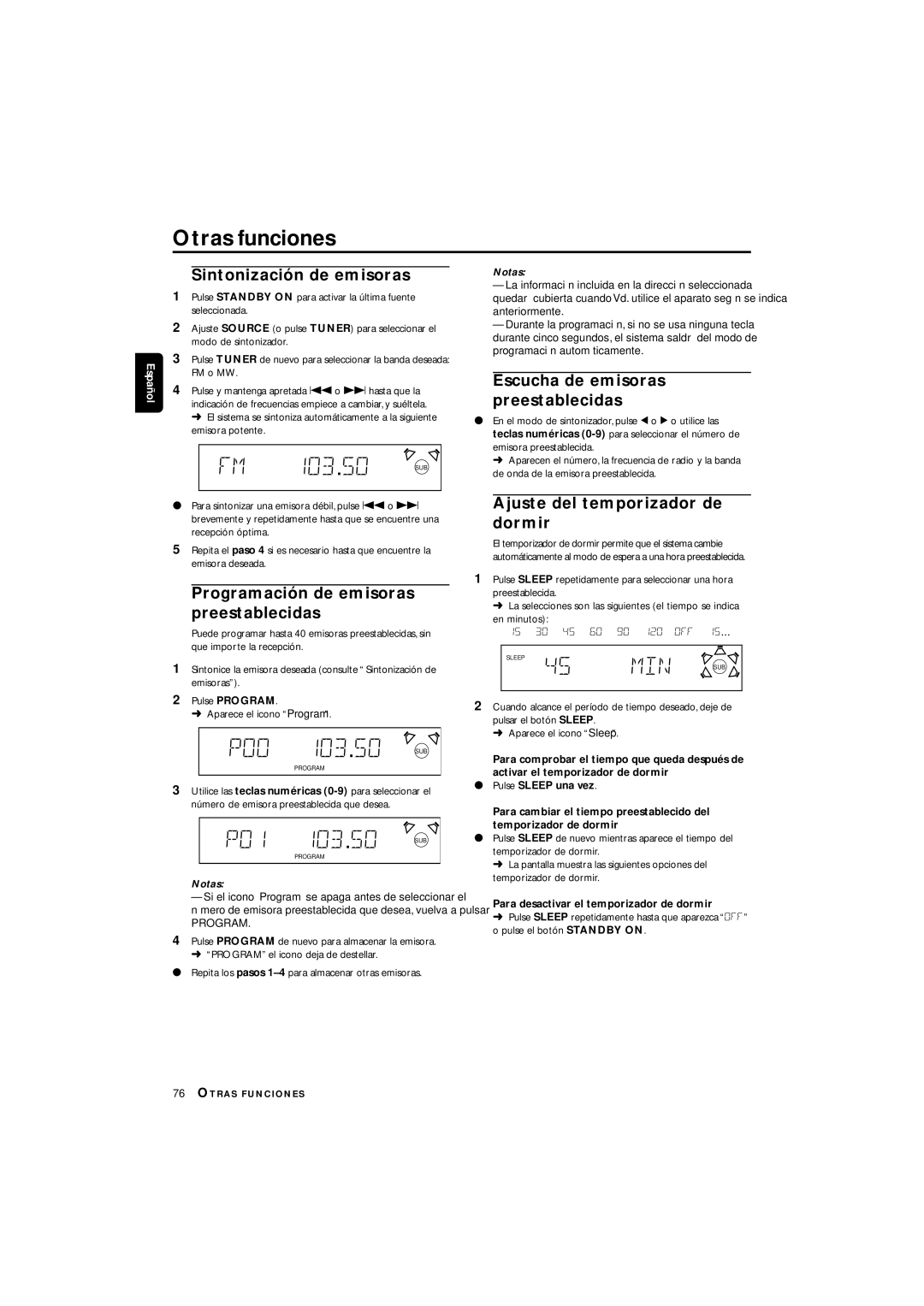 Philips LX3700D manual Otras funciones, Sintonización de emisoras, Programación de emisoras preestablecidas 