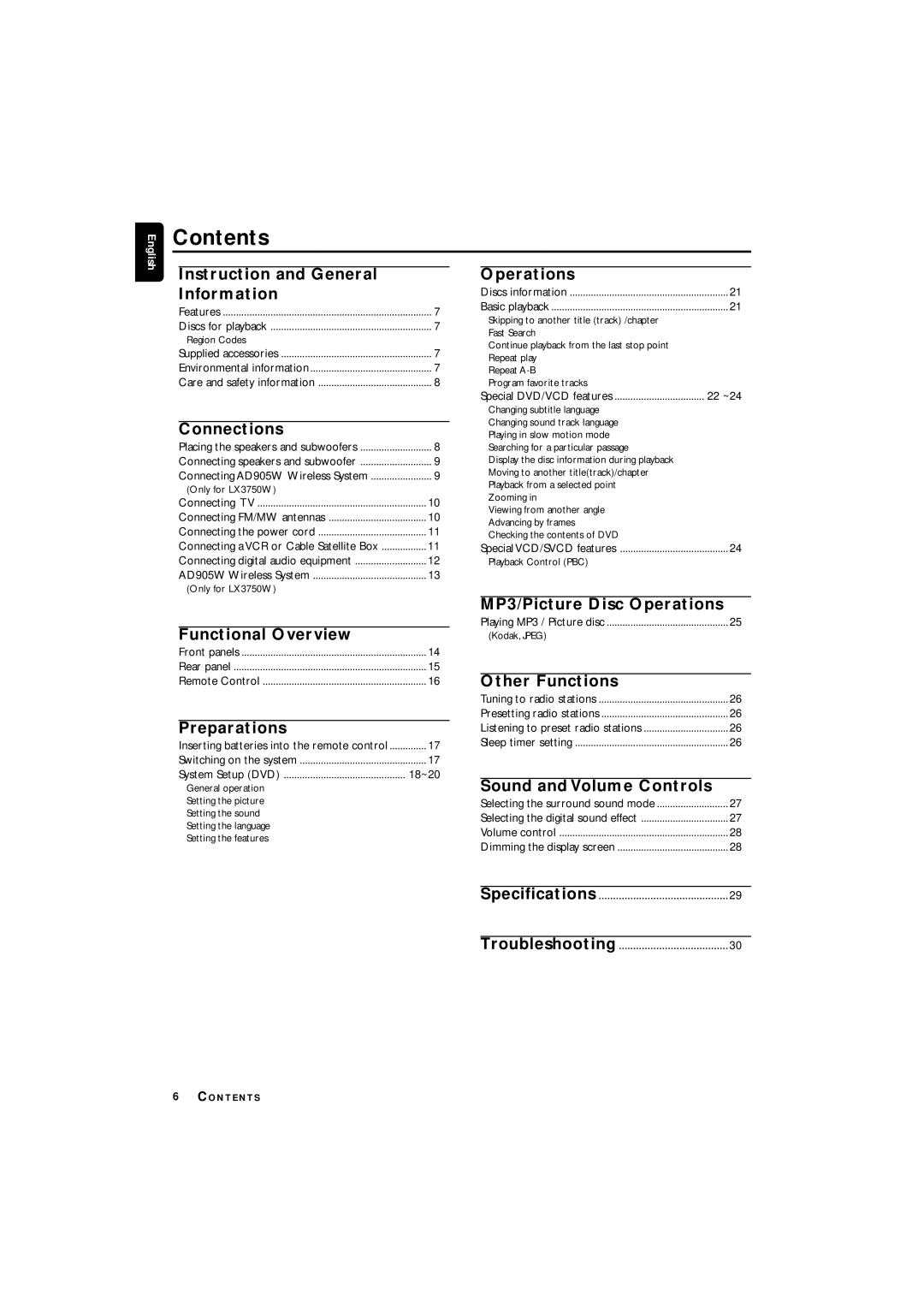 Philips LX3700D manual Contents 