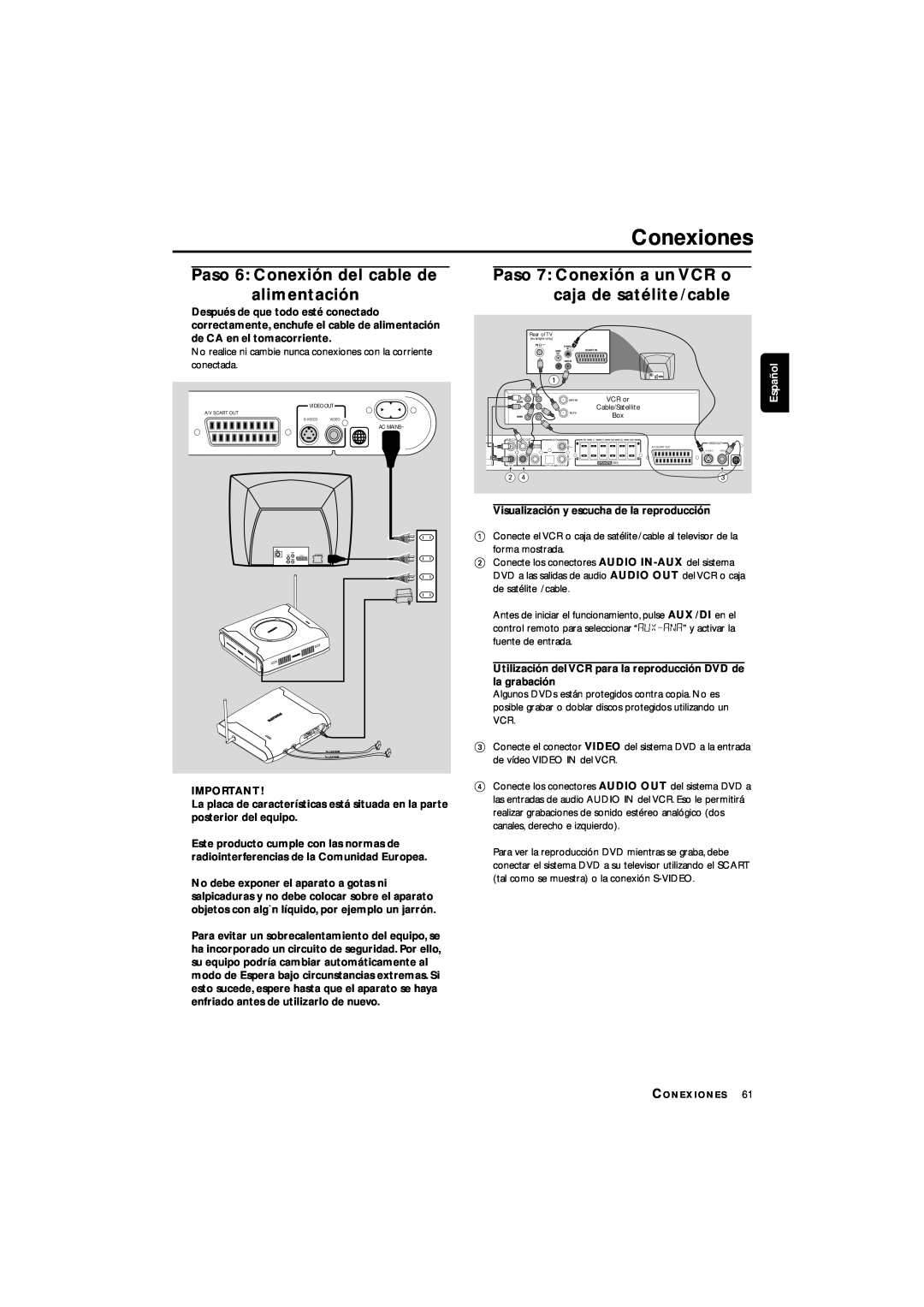Philips LX3700D manual Conexiones, Paso 6: Conexión del cable de alimentación, Español 
