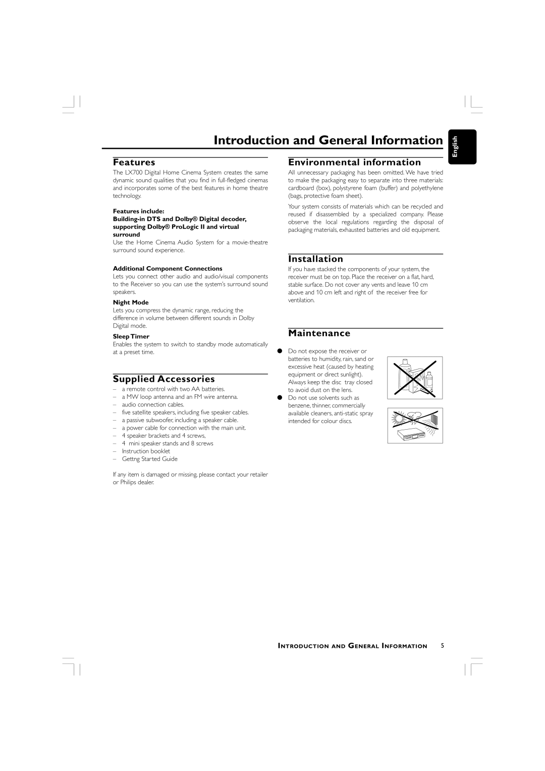 Philips LX700 manual Introduction and General Information 