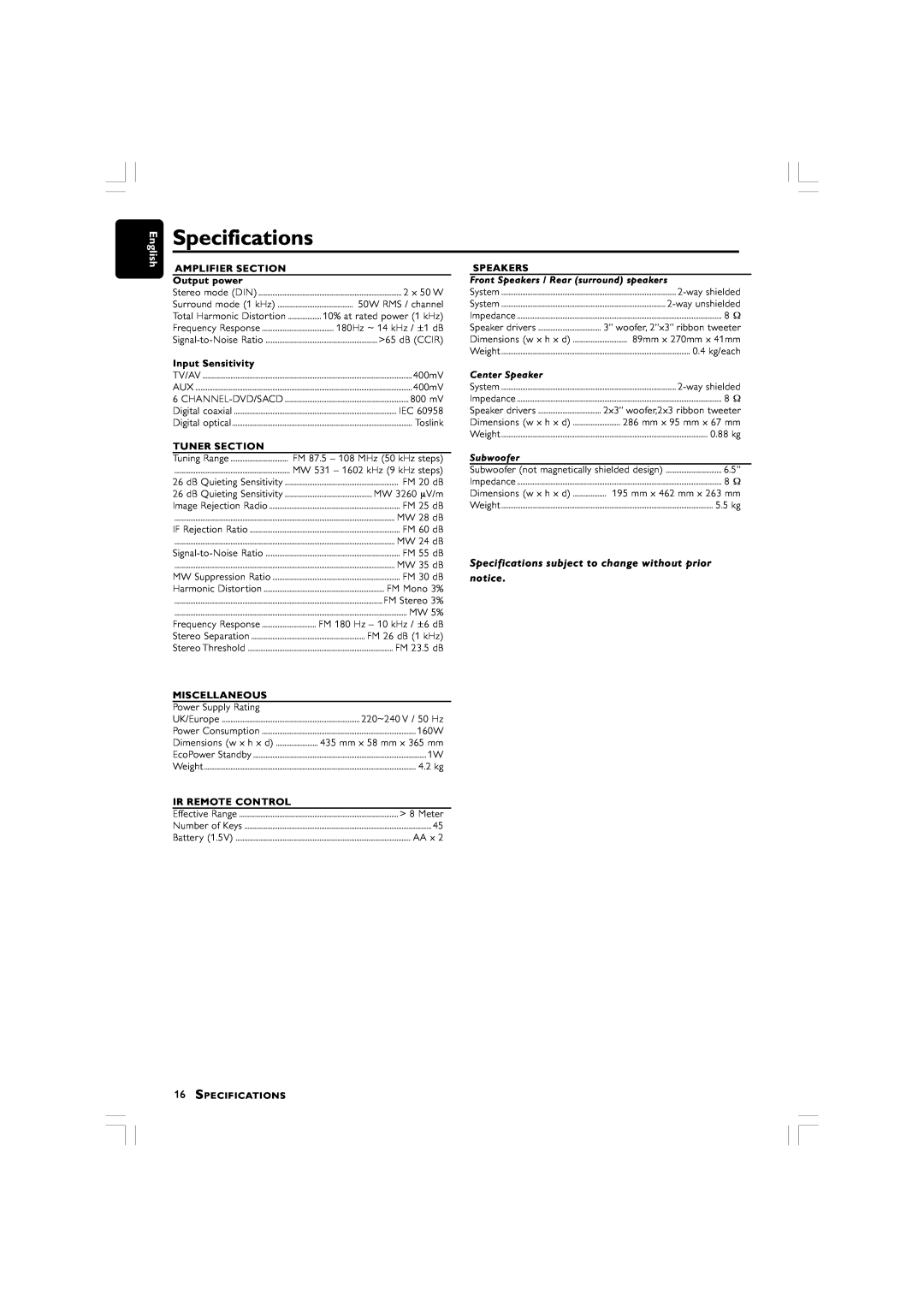 Philips LX700 manual Specifications subject to change without prior 