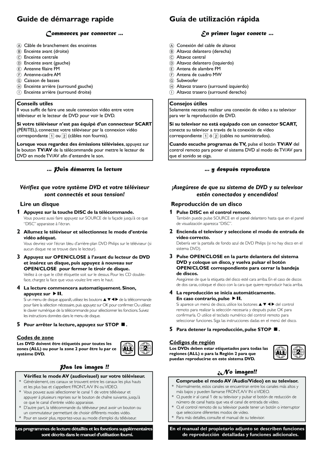 Philips LX7100SA Guide de démarrage rapide, Guía de utilización rápida, Commencez par connecter, Puis démarrez la lecture 