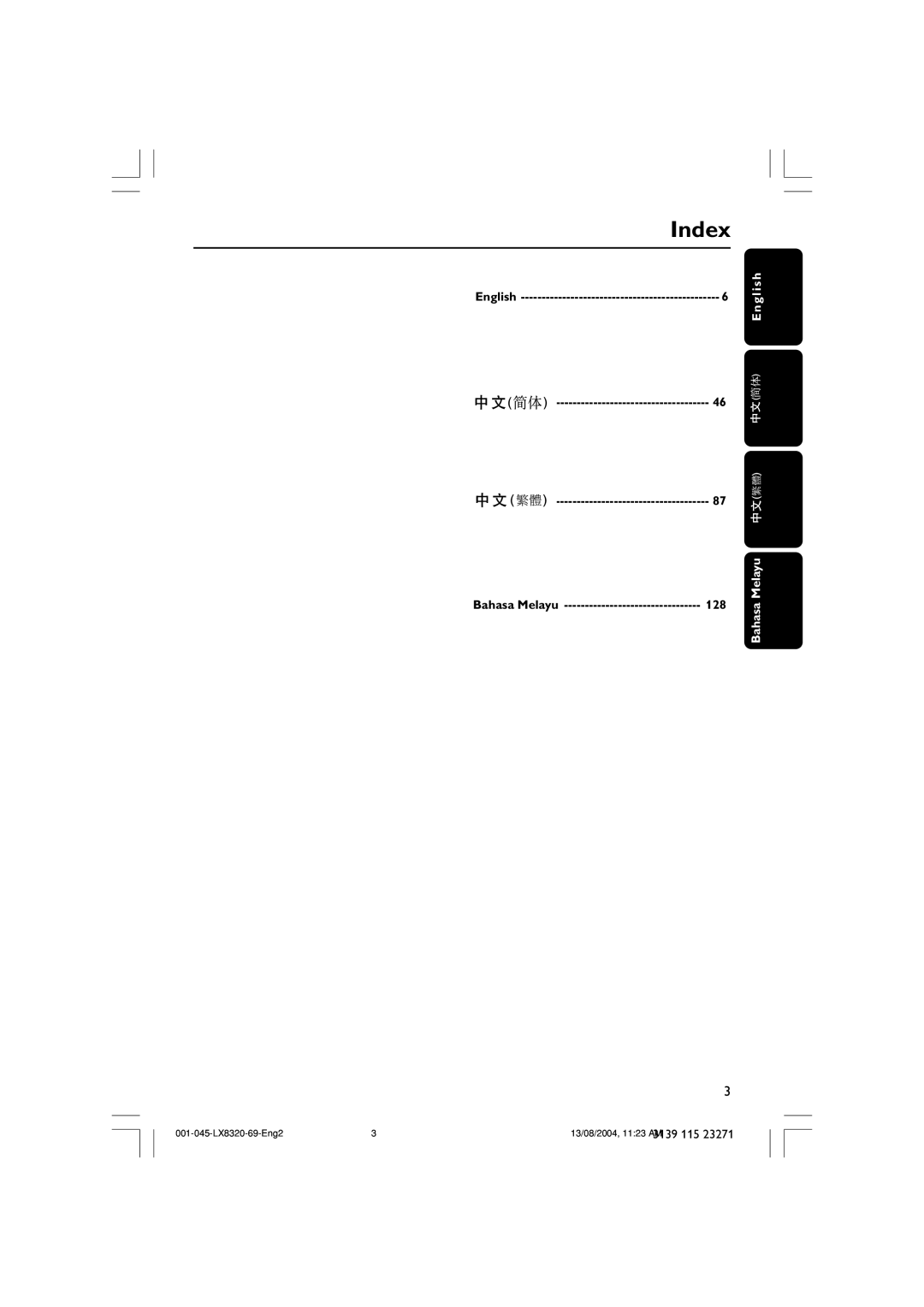 Philips LX8320 user manual Index 