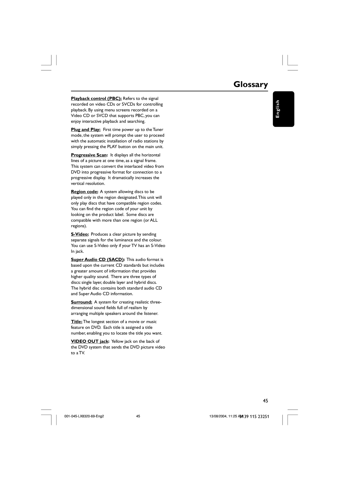 Philips LX8320 user manual Glossary 