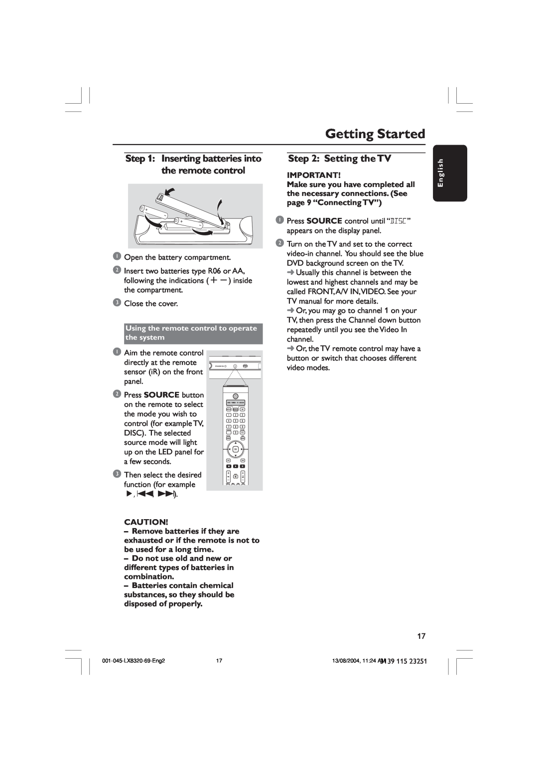Philips LX8320 user manual Getting Started, Setting the TV 