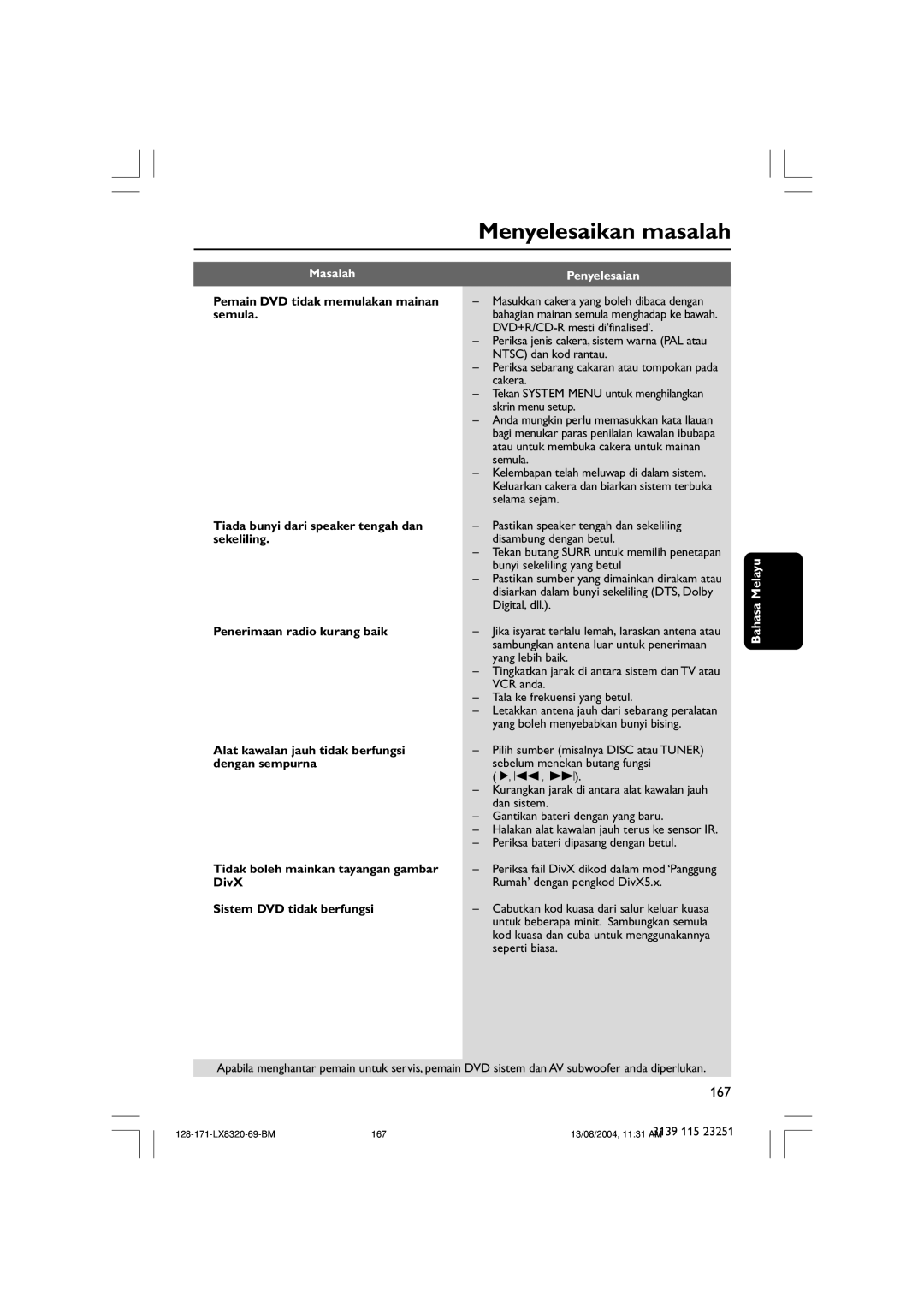 Philips LX8320SA user manual 167 