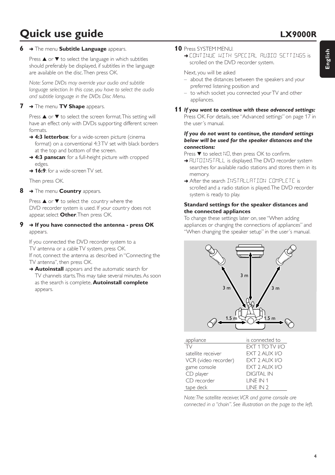 Philips LX9000R/25S user manual Menu Subtitle Language appears, If you have connected the antenna press OK appears 