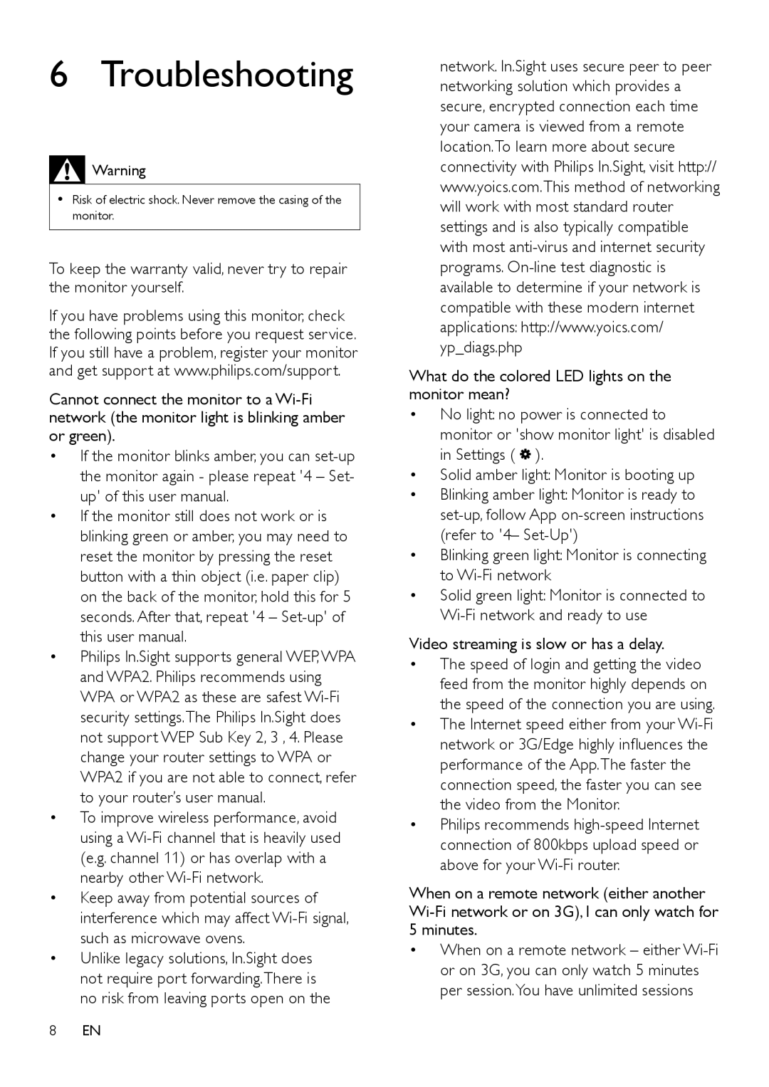 Philips M100 user manual Troubleshooting 