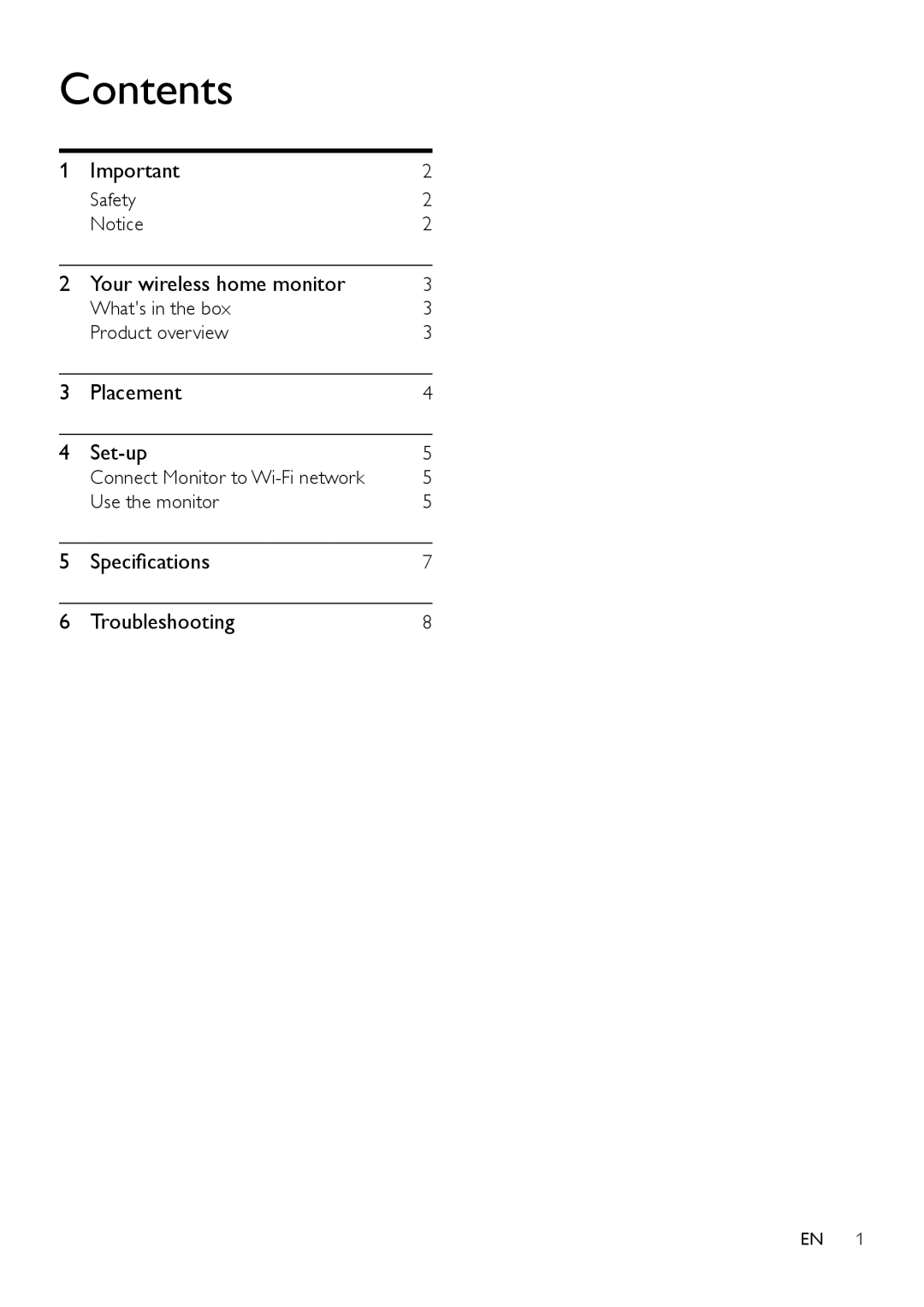 Philips M100 user manual Contents 