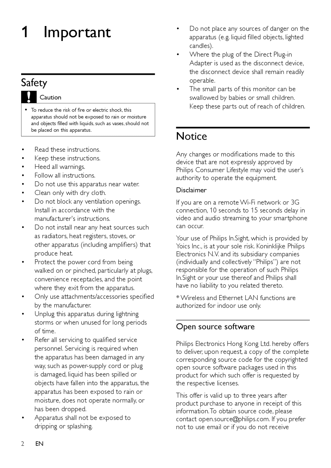 Philips M100 user manual Safety 