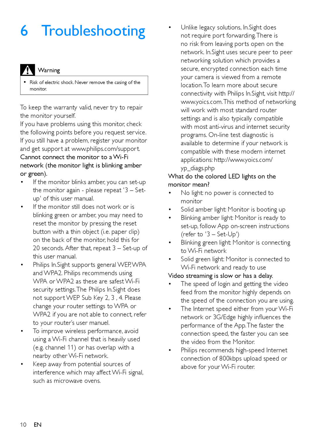 Philips M100 user manual Troubleshooting 