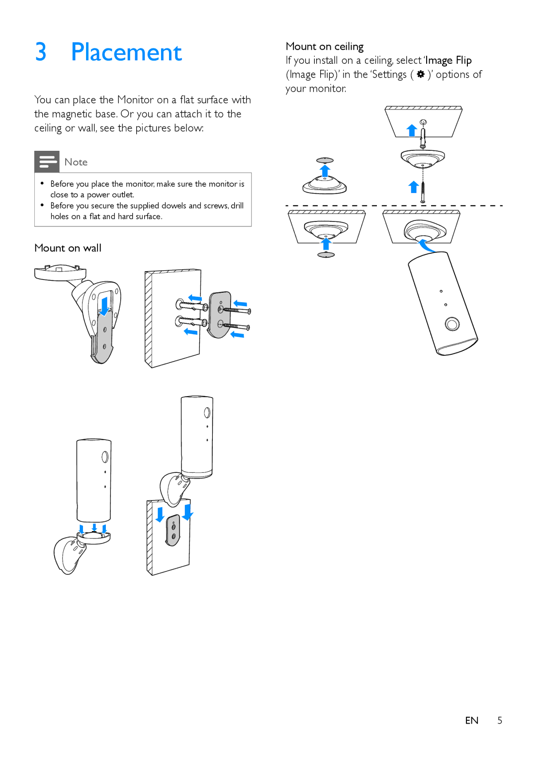 Philips M100 user manual Placement 