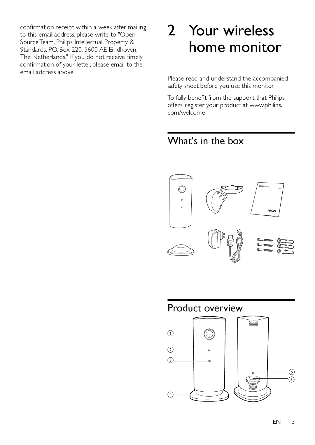 Philips M100 user manual 2Your wireless home monitor, Whats in the box Product overview 