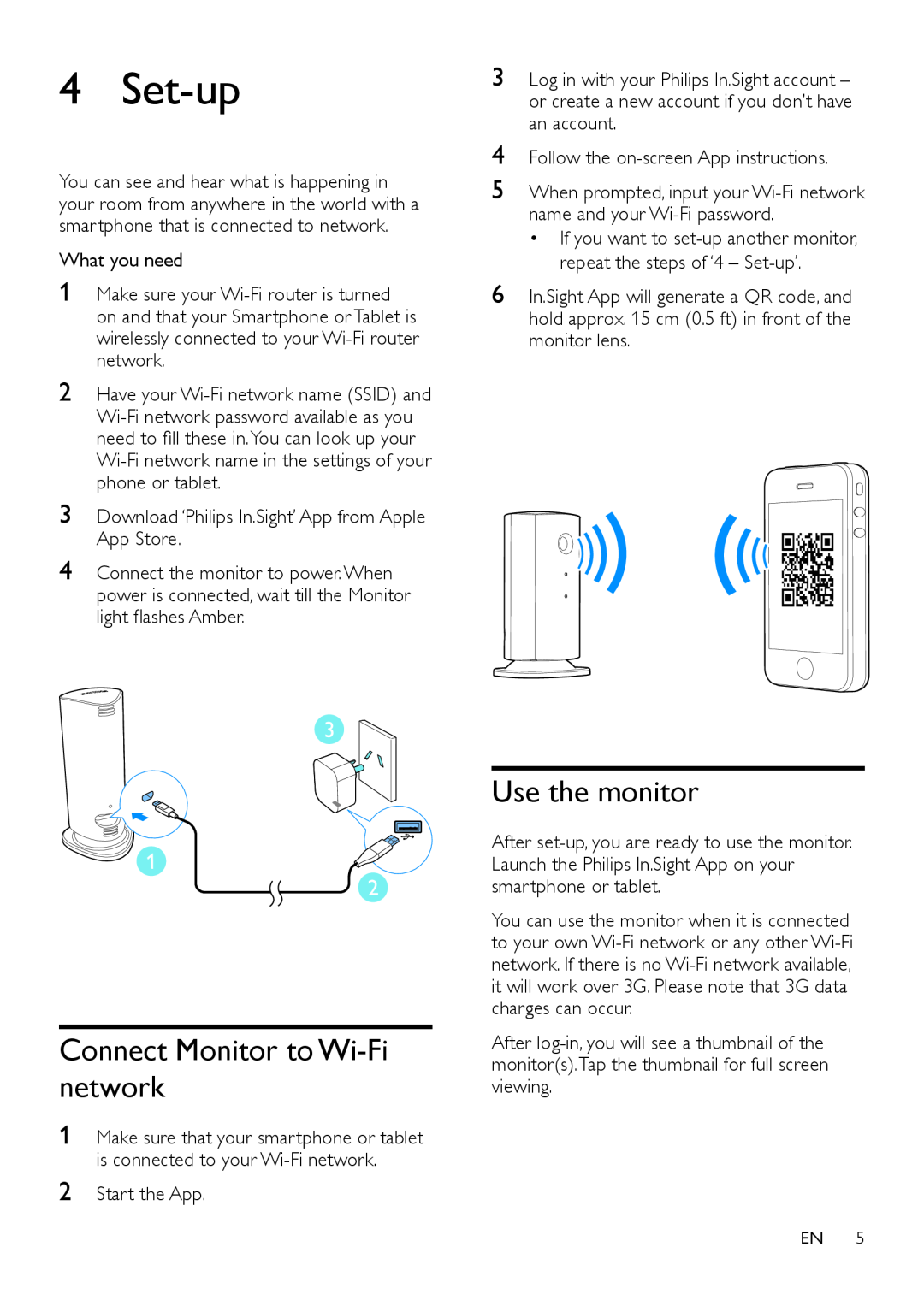 Philips M100 user manual Set-up, Connect Monitor to Wi-Finetwork, Use the monitor 