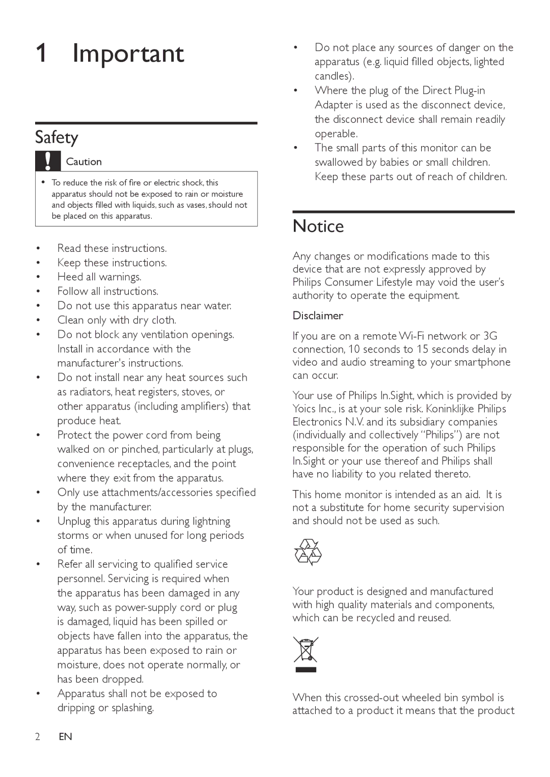 Philips M100A user manual Safety 