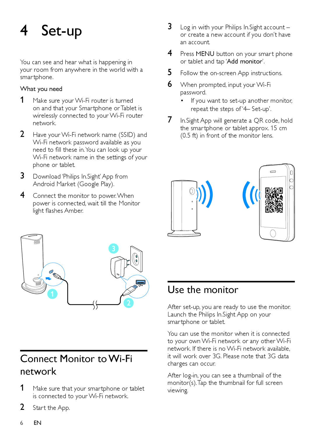 Philips M100A user manual Set-up, Wi-Fi network name in the settings of your phone or tablet 