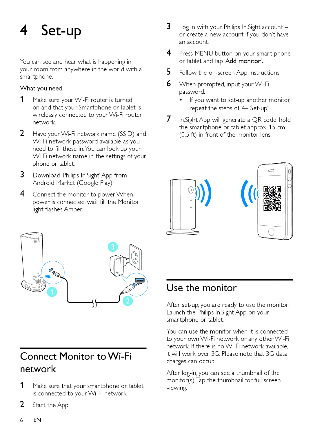 Philips M100A user manual Set-up, Connect Monitor to Wi-Finetwork, Use the monitor 
