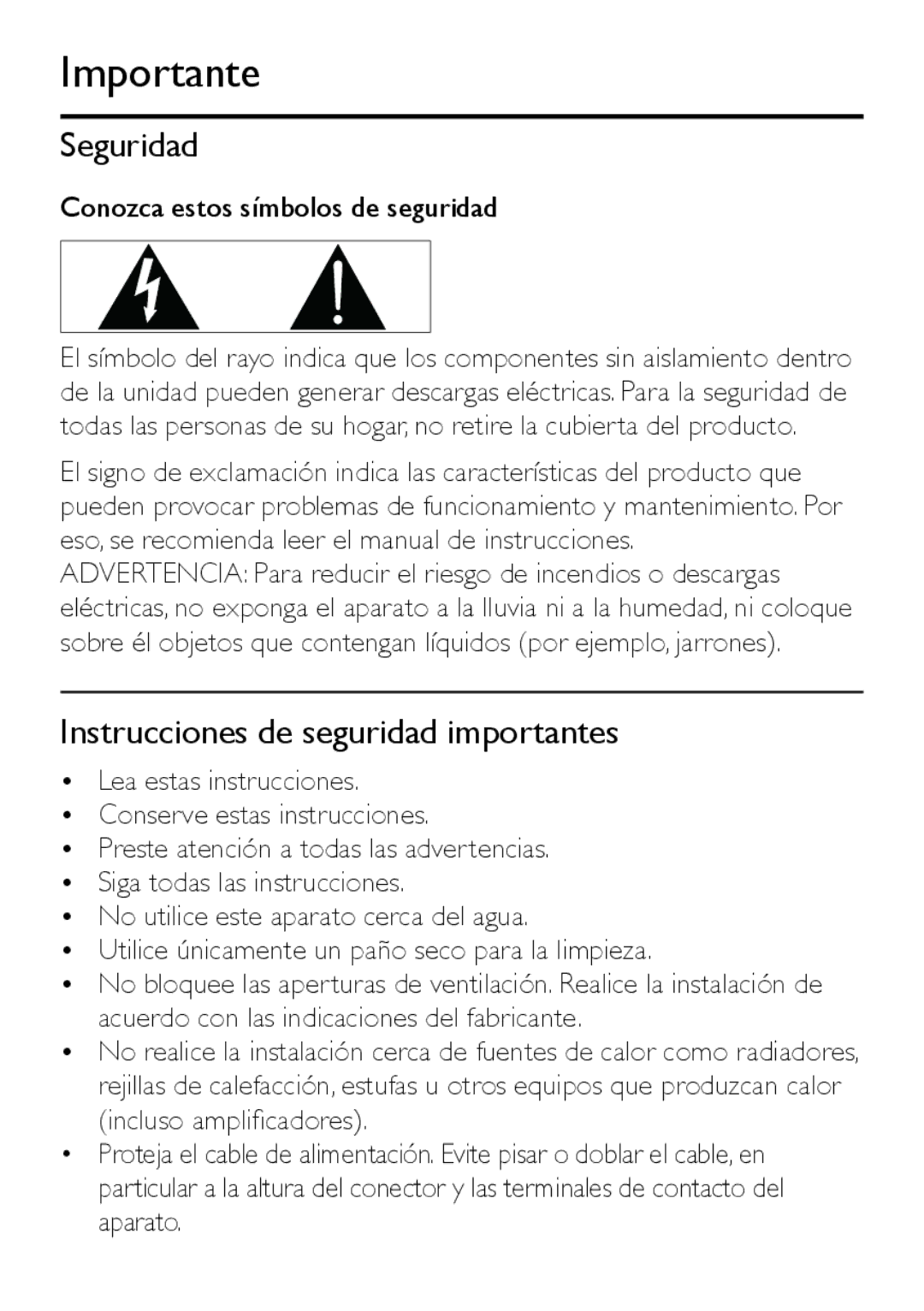 Philips M100D manual Importante 