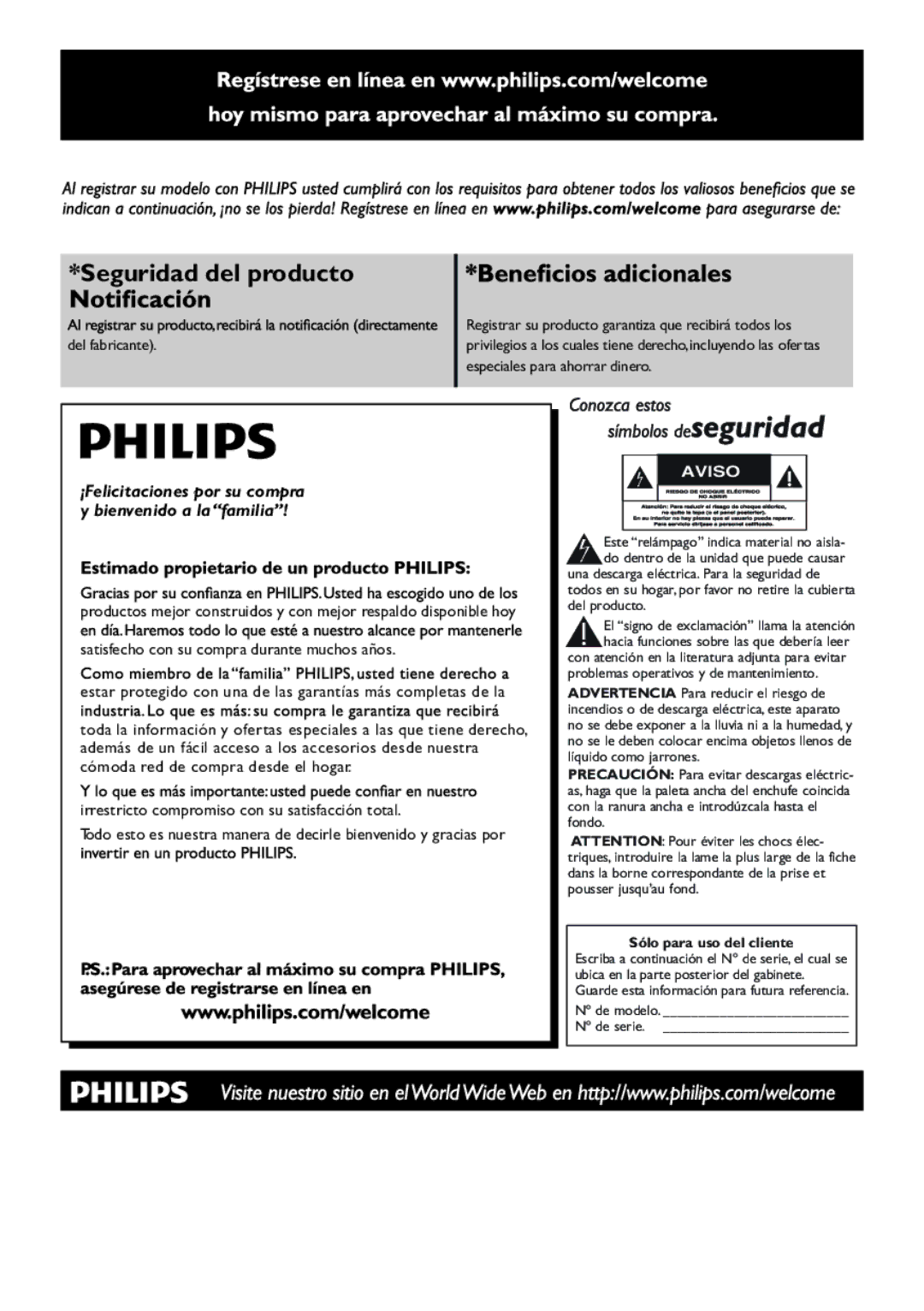 Philips M100D manual Seguridad del producto 