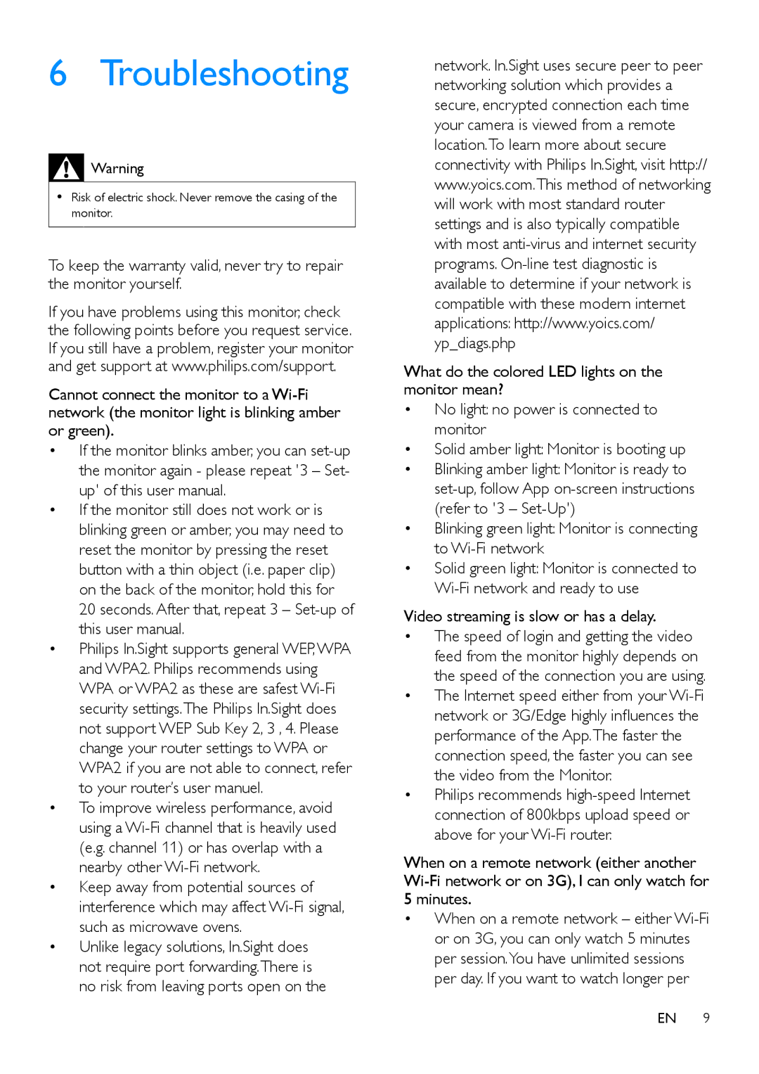 Philips M100D user manual Troubleshooting 