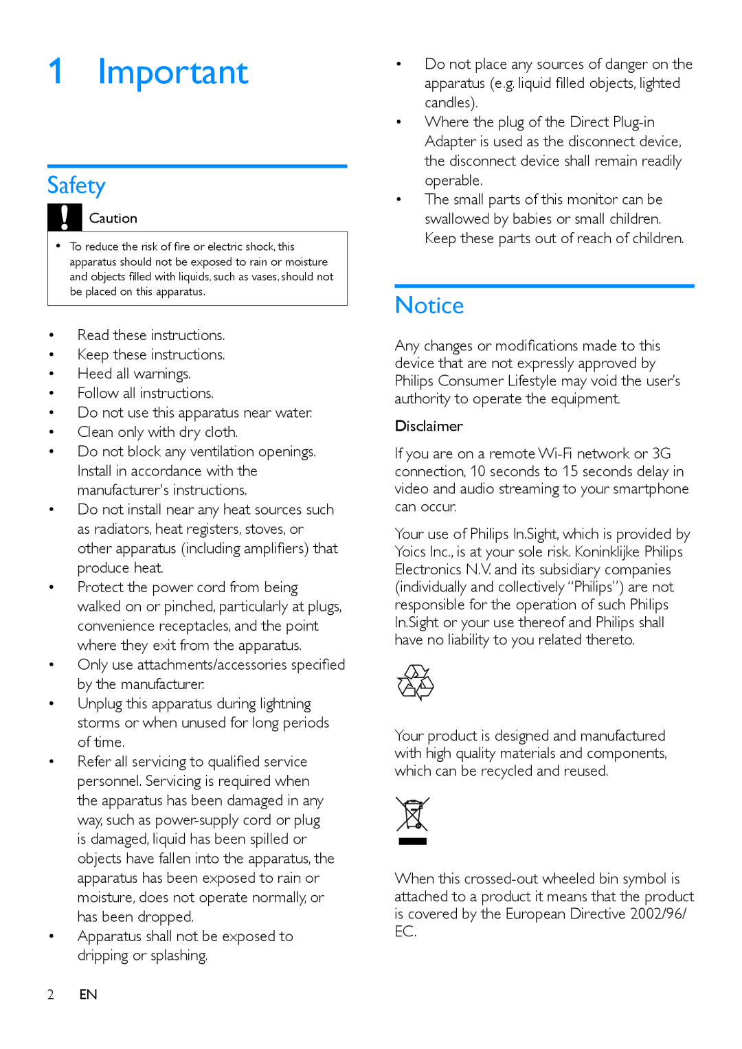 Philips M100D user manual Safety 