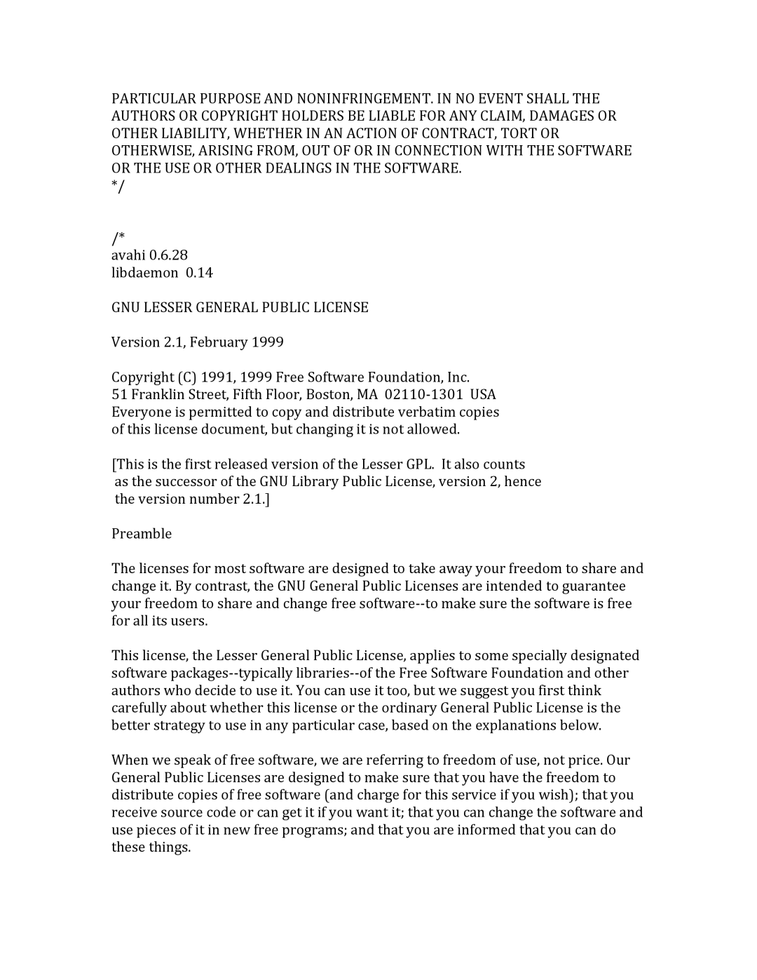 Philips M100D manual avahi 0.6.28 libdaemon, Gnu Lesser General Public License, Version 2.1, February, Preamble 