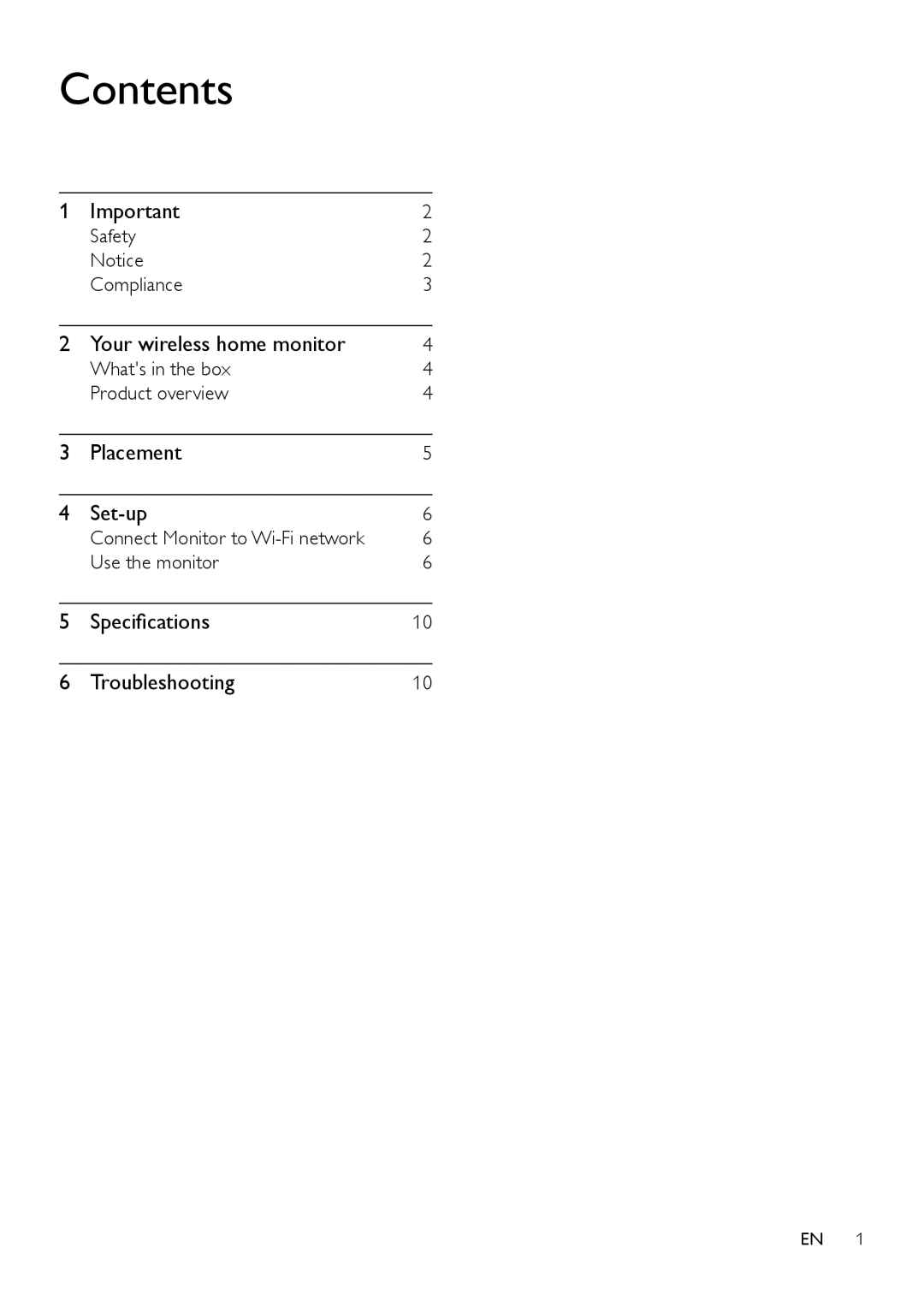 Philips M100E user manual Contents 