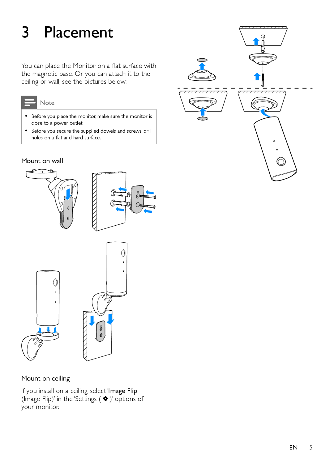 Philips M100E user manual Placement 